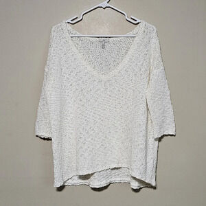 Joie Sweater Women's Size X-Small White 3/4 Sleeve V-neck Open Knit Pull Over